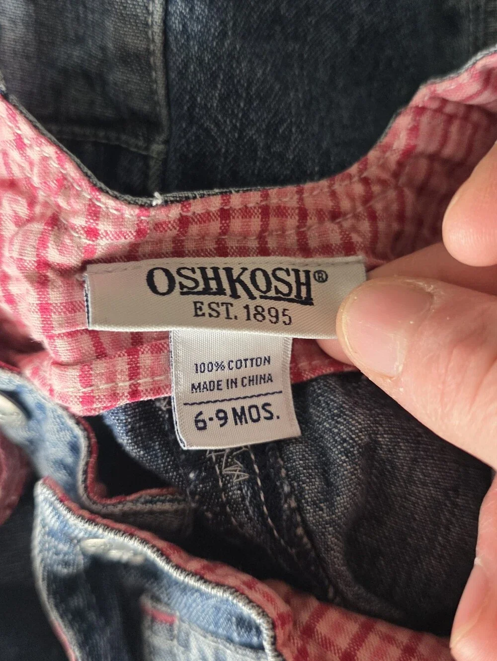 Oshkosh Denim Red Plaid Overall Dress Baby Girl Size 6-9m